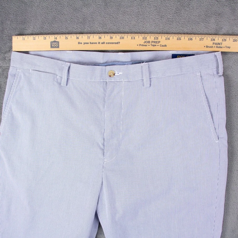 Polo Ralph Lauren Mens 36x34 Blue White Seersucker Stripe Classic Fit Pants